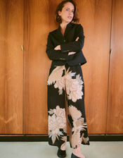 One Hundred Stars Crane Print Wide Leg Trousers, Black (BLACK), large