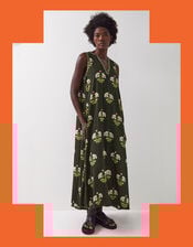 East Flossie Sleeveless Floral Maxi Dress, Green (KHAKI), large