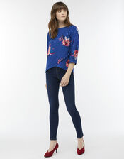 Janice Floral Print Blouse, Blue (NAVY), large
