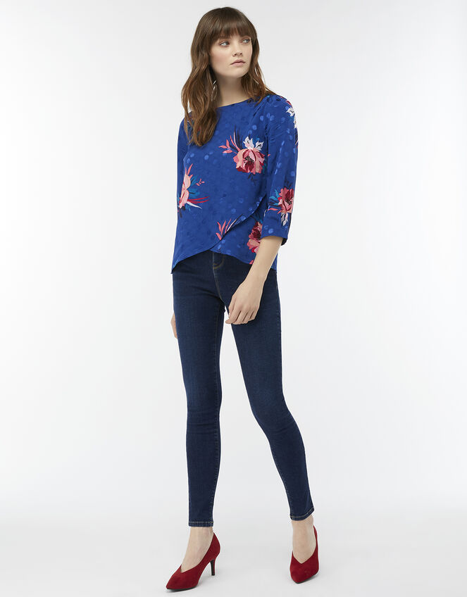 Janice Floral Print Blouse, Blue (NAVY), large