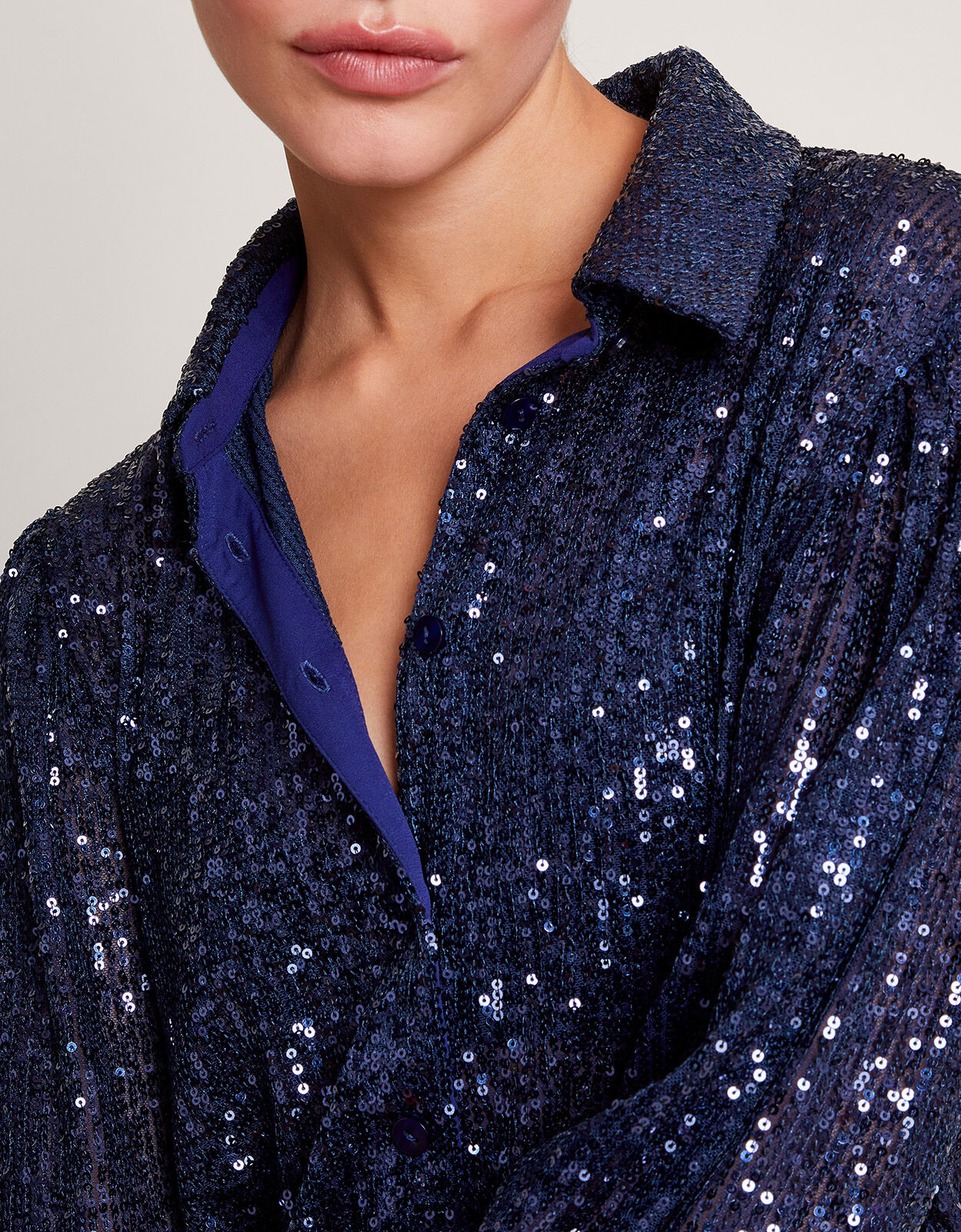 Navy blue sequin online blouse