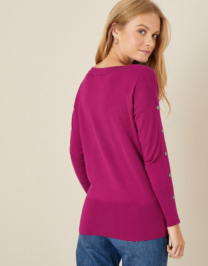 Studded Slash Neck Jumper, Pink (MAGENTA), large