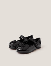 Bow Patent Strap Ballet Flats, Black (BLACK), large