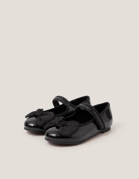 Bow Patent Strap Ballet Flats, Black (BLACK), large