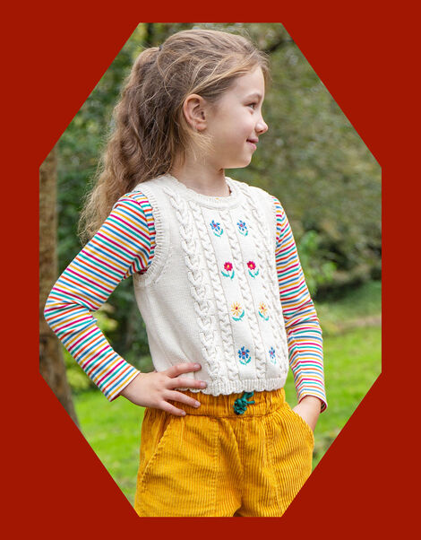 Frugi Floral Embroidered Tank Top, White (WHITE), large