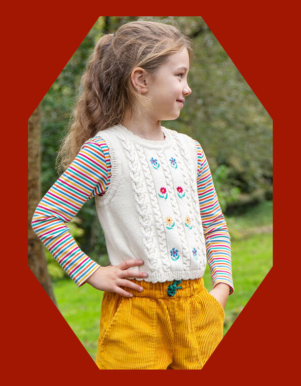 Frugi Floral Embroidered Tank Top, White (WHITE), large