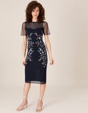 Eva Floral Embroidered Shift Dress, Blue (NAVY), large