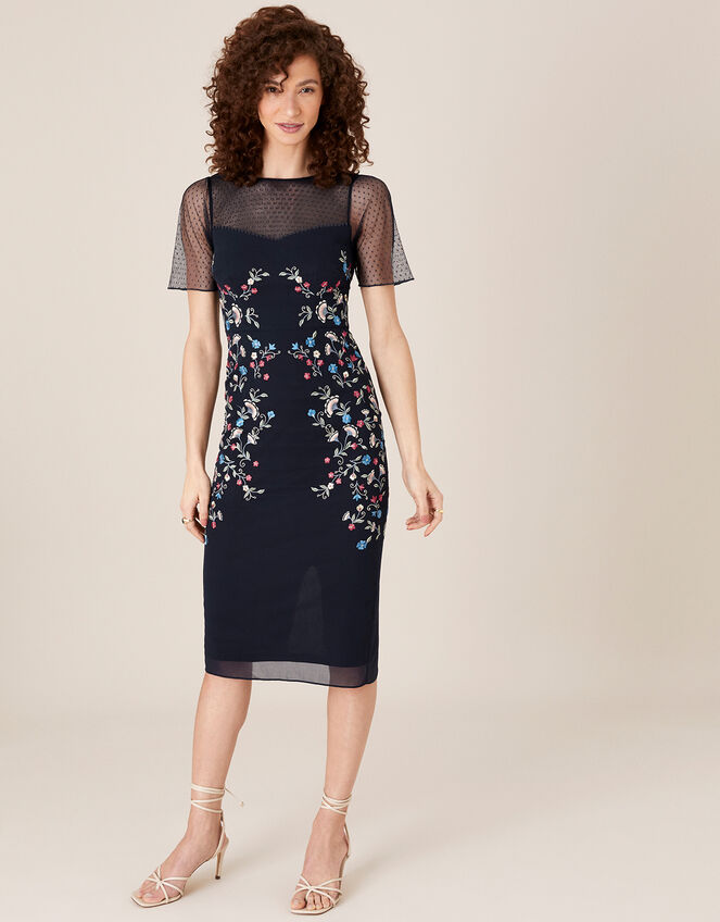 Eva Floral Embroidered Shift Dress, Blue (NAVY), large