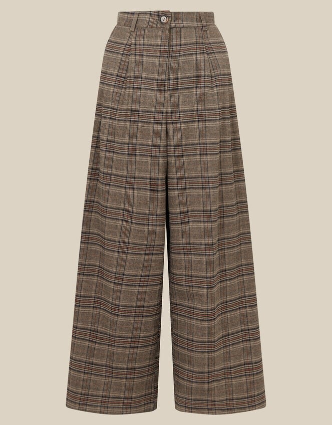 Kristin Check Print Wide Leg Trousers, Brown (BROWN), large