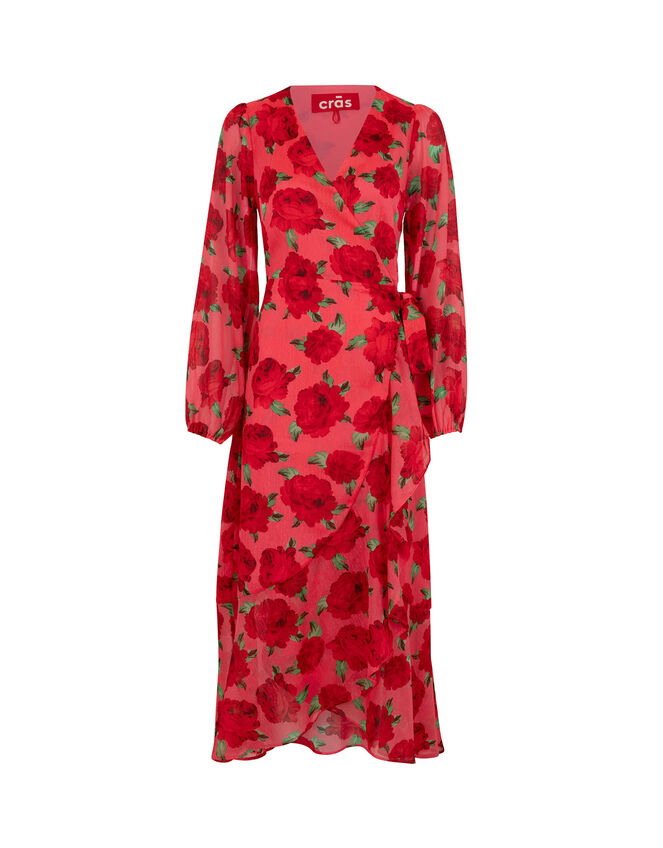 Crās Floral Wrap Dress, Red (RED), large