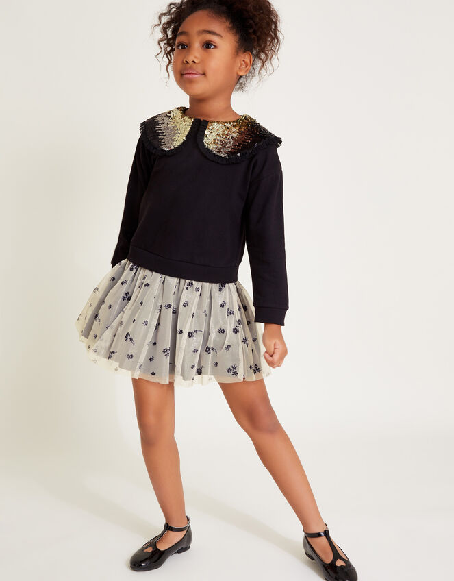 Embellished Floral 2-in-1 Disco Dress, Black (BLACK), large