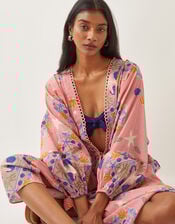 Mabel Shell Print Cotton Kaftan Dress, Orange (PEACH), large