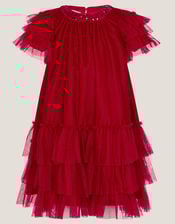 Alexandra Velvet Ruffle Party Dress, Red (RED), large