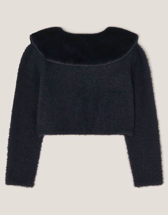 Detachable Collar Fuzzy Cardigan, Blue (NAVY), large