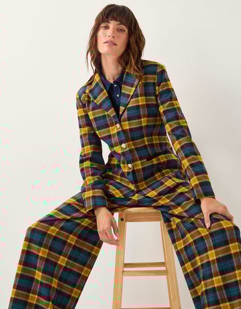 Monsoon x Sarah Corbett-Winder Tartan Blazer, Yellow (YELLOW), large