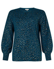 Foil Animal Print Jumper with Sustainable Viscose, Teal (TEAL), large
