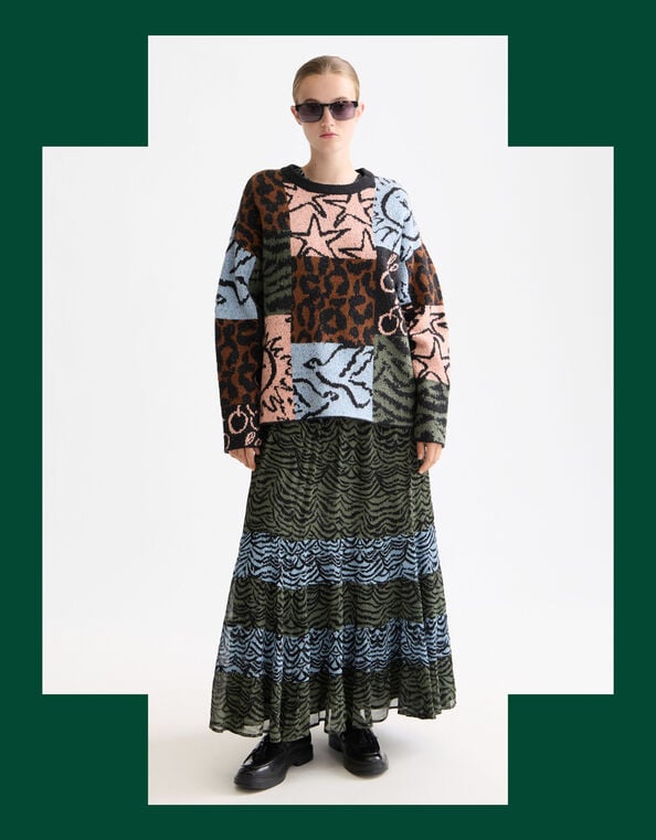 Scotch & Soda Oversized Patchwork Print Jumper, Multi (MULTI), large