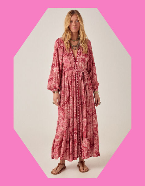 Maison Hotel Tina Paisley Maxi Dress, Red (RED), large