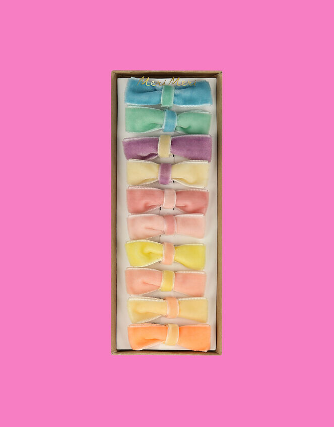 Meri Meri Pastel Velvet Bow Hair Clips 10 Pack, , large