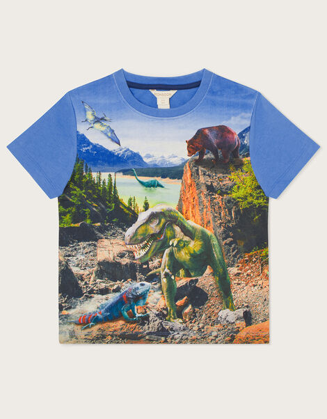 Digital Print Dinosaur Scene T-Shirt  Blue, Blue (BLUE), large
