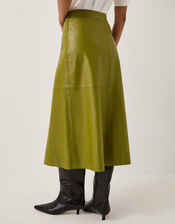 Pippa Faux Leather Midi Skirt, Green (OLIVE), large
