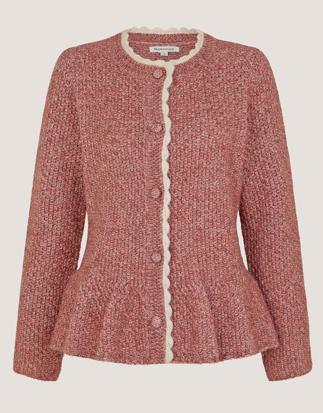 Suki Scallop Peplum Cardigan, Pink (ROSE PINK), large