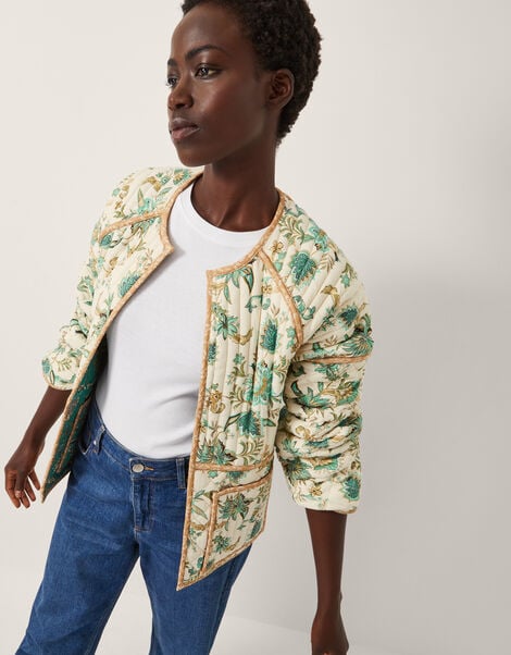 Saoirse Reversible Floral Quilted Jacket, Ivory (IVORY), large