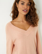 V-Neck Longline Jumper, Orange (PEACH), large