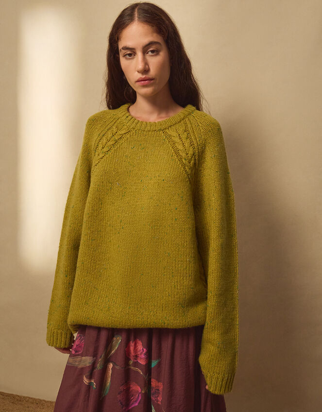 East Ami Cable Knit Jumper, Green (LIME), large