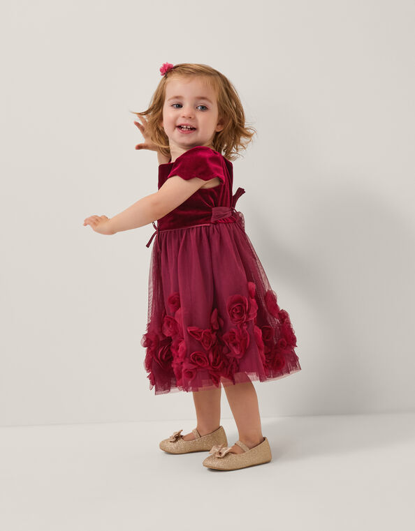 Baby Estella Velvet Appliqué Party Dress, Red (BURGUNDY), large