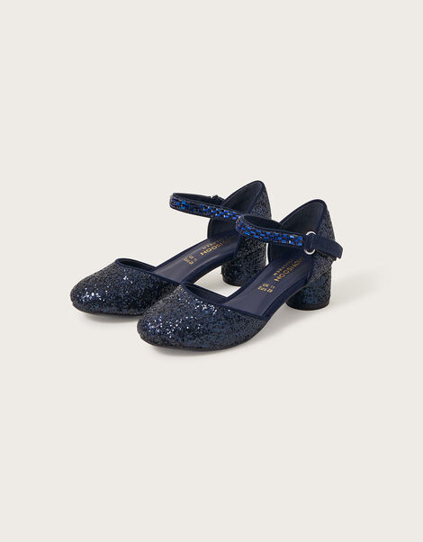 Dazzle Two-Part Block Heeled Shoes, Blue (NAVY), large