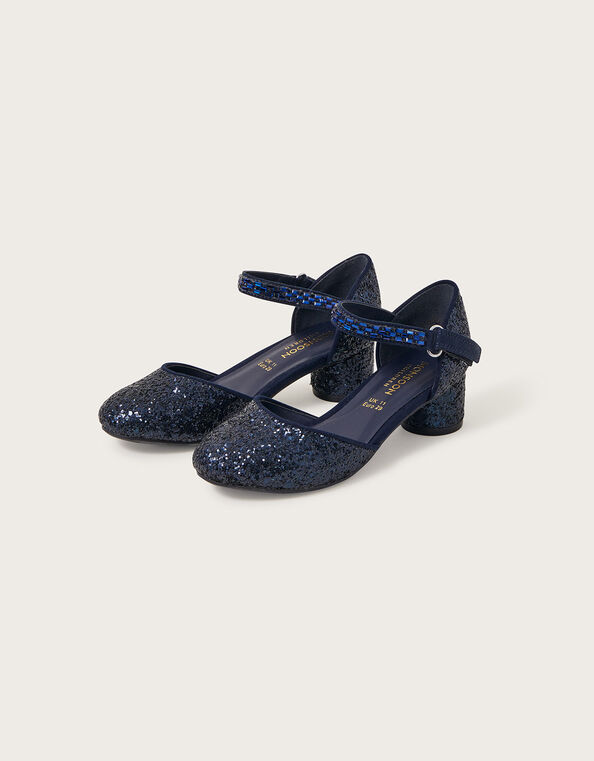 Dazzle Two-Part Block Heeled Shoes, Blue (NAVY), large