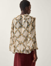 Cheryl Diamond Floral Print Blouse, Ivory (IVORY), large