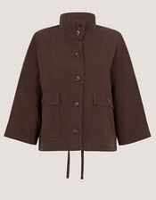 Marie Funnel Neck Linen Blend Jacket, Brown (CHOCOLATE), large