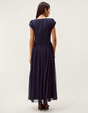 Caitie Polka Dot Midi Dress, Blue (NAVY), large