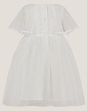 Baby Flutter Sleeve Floral Embroidered Tulle Dress, Ivory (IVORY), large
