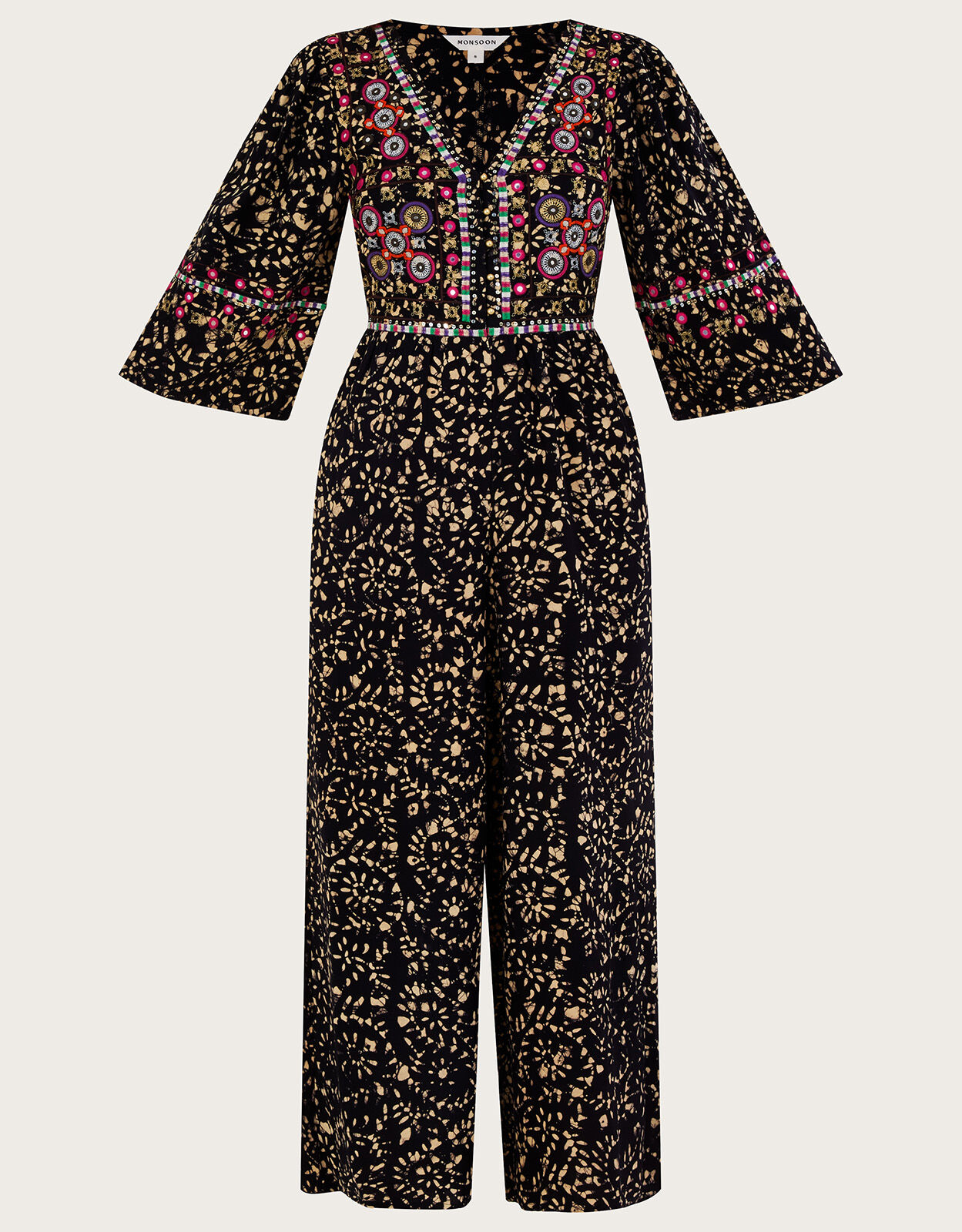 Batik Embroidered Jumpsuit in LENZING ECOVERO Black