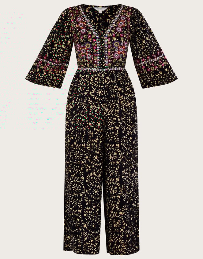 Batik Embroidered Jumpsuit in LENZING™ ECOVERO™, Black (BLACK), large