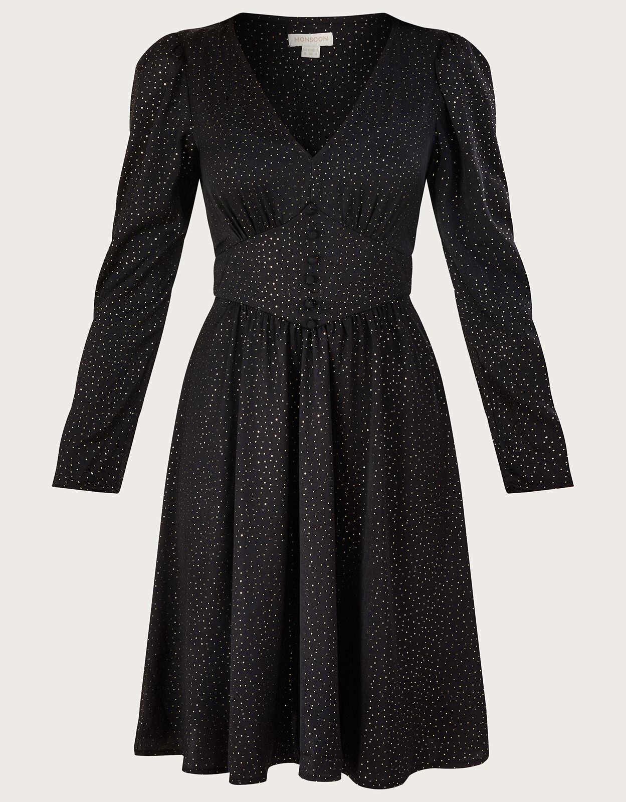 Shelley Foil Print Tea Dress Black Dresses Monsoon ROI