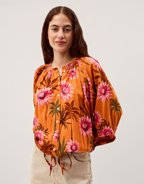 Fallon Floral Print Blouse , Orange (ORANGE), large
