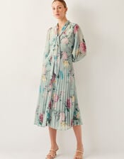 Agnes Floral Pleated Midi Dress, Green (SAGE), large