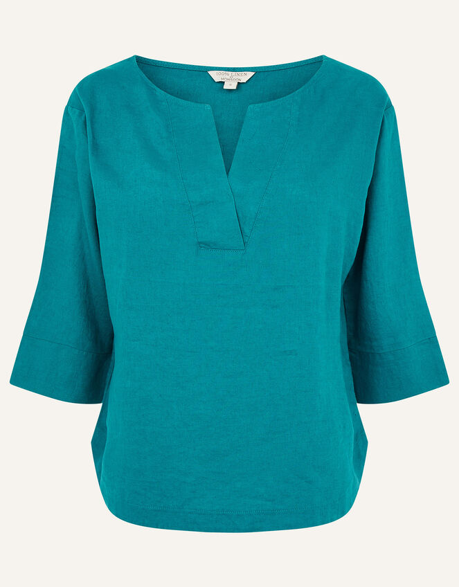 Daisy Plain T-Shirt in Pure Linen, Teal (TEAL), large