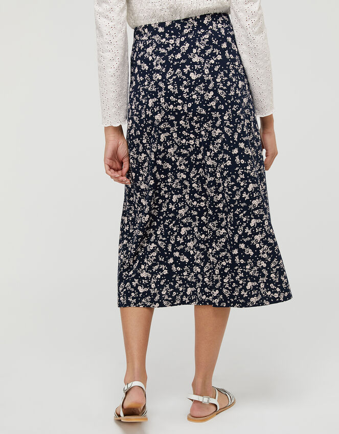 Natty Ditsy Floral Midi Skirt, Blue (NAVY), large