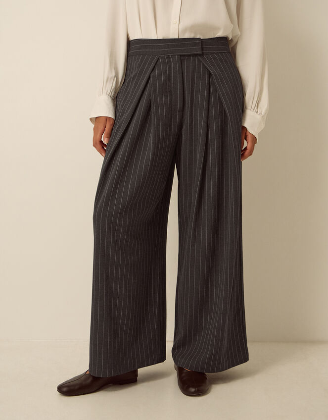 Ambar Pinstripe Wide Leg Trousers, Grey (CHARCOAL), large