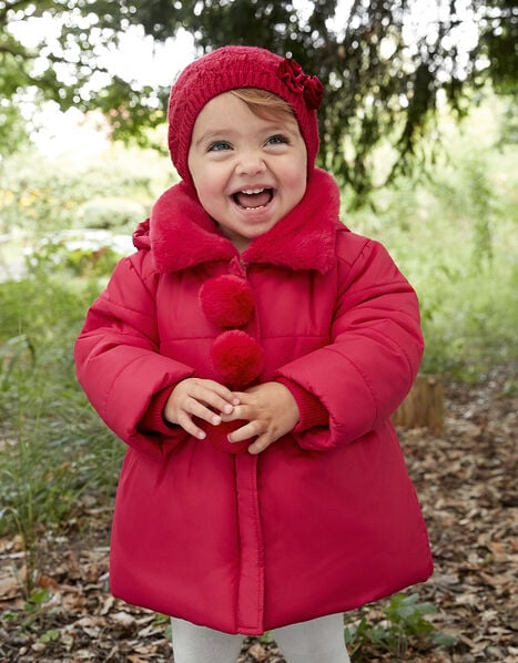 Baby Pom-Pom Padded Coat  Red, Red (RED), large
