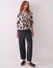 East Kaira Geometric Pintuck Blouse, Black (BLACK WHITE), large