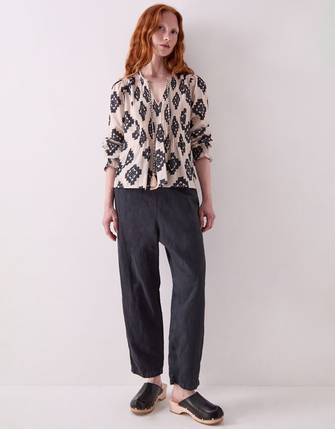 East Kaira Geometric Pintuck Blouse, Black (BLACK WHITE), large