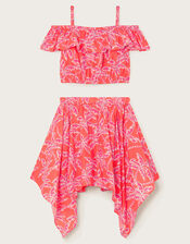 Palm Print Hanky Hem Two-Piece, Red (RED), large