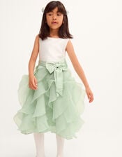Cancan Sleeveless Bow Ruffle Dress, Green (SAGE), large