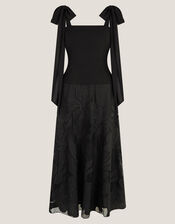 Briana Tie Floral Appliqué Midi Dress, Black (BLACK), large